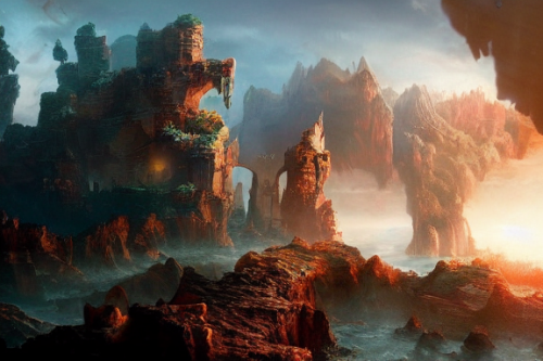 Trending splash art highly detailed bright mood mixed media concept art:0.5 intricate detailed wonderous landscape 4k volumetric lighting dramatic lighting award-winning:0.5 [text logo]