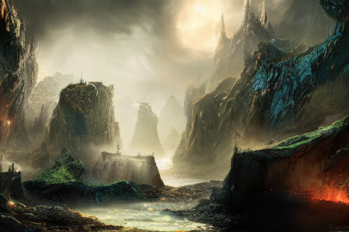 Trending splash art highly detailed bright mood mixed media concept art:0.5 intricate detailed wonderous landscape 4k volumetric lighting dramatic lighting award-winning:0.5 [text logo]