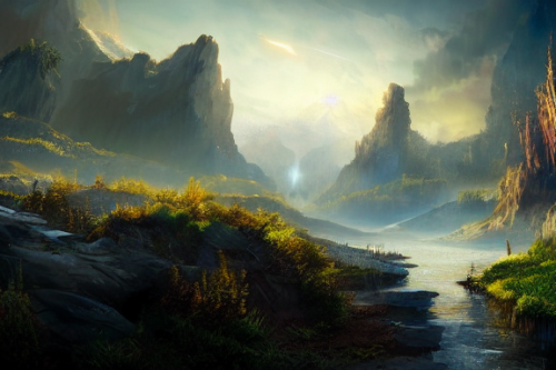 Trending splash art highly detailed bright mood mixed media concept art:0.5 intricate detailed wonderous landscape 4k volumetric lighting dramatic lighting award-winning:0.5 [text logo]