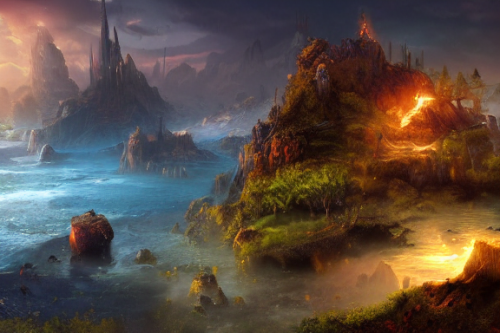 Trending splash art highly detailed bright mood mixed media concept art:0.5 intricate detailed wonderous landscape 4k volumetric lighting dramatic lighting award-winning:0.5 [text logo]