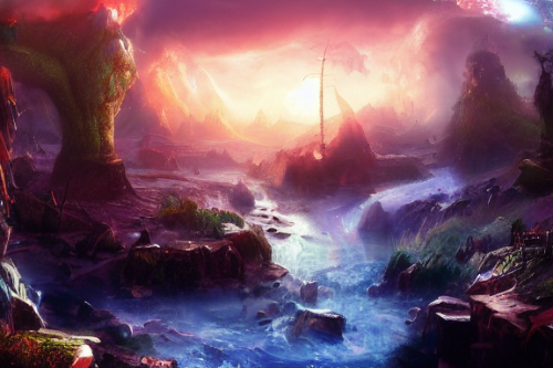 Trending splash art highly detailed bright mood mixed media concept art:0.5 intricate detailed wonderous landscape 4k volumetric lighting dramatic lighting award-winning:0.5 [text logo]