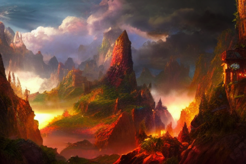 Trending splash art highly detailed bright mood mixed media concept art:0.5 intricate detailed wonderous landscape 4k volumetric lighting dramatic lighting award-winning:0.5 [text logo]