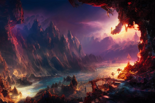Trending splash art highly detailed bright mood mixed media concept art:0.5 intricate detailed wonderous landscape 4k volumetric lighting dramatic lighting award-winning:0.5 [text logo]