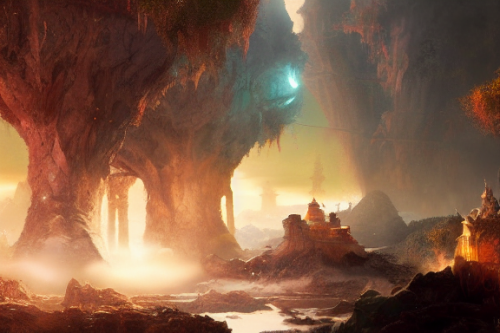 Trending splash art highly detailed bright mood mixed media concept art:0.5 intricate detailed wonderous landscape 4k volumetric lighting dramatic lighting award-winning:0.5 [text logo]