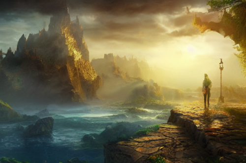 Trending splash art highly detailed bright mood mixed media concept art:0.5 intricate detailed wonderous landscape 4k volumetric lighting dramatic lighting award-winning:0.5 [text logo]