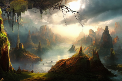 Trending splash art highly detailed bright mood mixed media concept art:0.5 intricate detailed wonderous landscape 4k volumetric lighting dramatic lighting award-winning:0.5 [text logo]