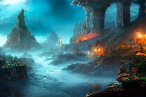 Trending splash art highly detailed bright mood mixed media concept art:0.5 intricate detailed wonderous landscape 4k volumetric lighting dramatic lighting award-winning:0.5 [text logo]