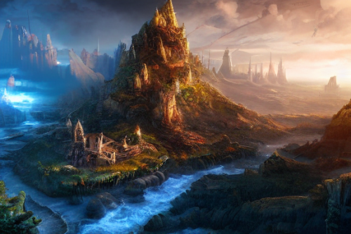 Trending splash art highly detailed bright mood mixed media concept art:0.5 intricate detailed wonderous landscape 4k volumetric lighting dramatic lighting award-winning:0.5 [text logo]