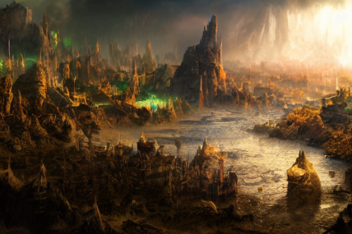 Trending splash art highly detailed bright mood mixed media concept art:0.5 intricate detailed wonderous landscape 4k volumetric lighting dramatic lighting award-winning:0.5 [text logo]