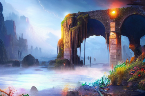 Trending splash art highly detailed bright mood mixed media concept art:0.5 intricate detailed wonderous landscape 4k volumetric lighting dramatic lighting award-winning:0.5 [text logo]