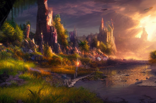 Trending splash art highly detailed bright mood mixed media concept art:0.5 intricate detailed wonderous landscape 4k volumetric lighting dramatic lighting award-winning:0.5 [text logo]