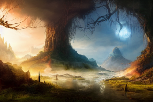 Trending splash art highly detailed bright mood mixed media concept art:0.5 intricate detailed wonderous landscape 4k volumetric lighting dramatic lighting award-winning:0.5 [text logo]