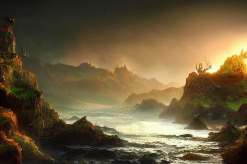 Trending splash art highly detailed bright mood mixed media concept art:0.5 intricate detailed wonderous landscape 4k volumetric lighting dramatic lighting award-winning:0.5 [text logo]