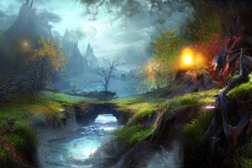 Trending splash art highly detailed bright mood mixed media concept art:0.5 intricate detailed wonderous landscape 4k volumetric lighting dramatic lighting award-winning:0.5 [text logo]