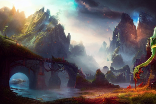 Trending splash art highly detailed bright mood mixed media concept art:0.5 intricate detailed wonderous landscape 4k volumetric lighting dramatic lighting award-winning:0.5 [text logo]