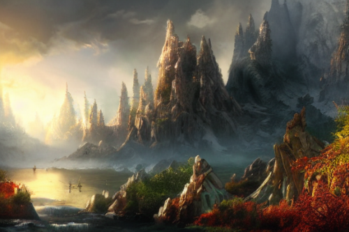 Trending splash art highly detailed bright mood mixed media concept art:0.5 intricate detailed wonderous landscape 4k volumetric lighting dramatic lighting award-winning:0.5 [text logo]