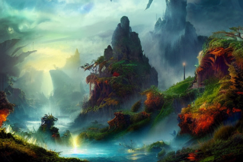 Trending splash art highly detailed bright mood mixed media concept art:0.5 intricate detailed wonderous landscape 4k volumetric lighting dramatic lighting award-winning:0.5 [text logo]