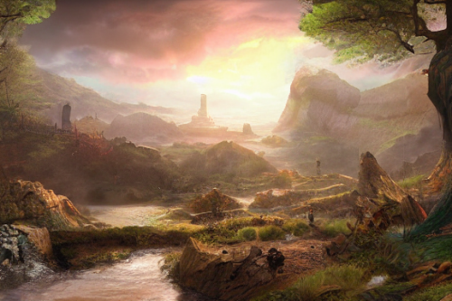 Trending splash art highly detailed bright mood mixed media concept art:0.5 intricate detailed wonderous landscape 4k volumetric lighting dramatic lighting award-winning:0.5 [text logo]