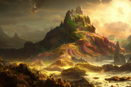 Trending splash art highly detailed bright mood mixed media concept art:0.5 intricate detailed wonderous landscape 4k volumetric lighting dramatic lighting award-winning:0.5 [text logo]