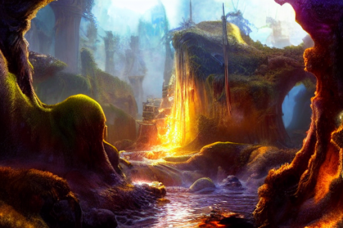 Trending splash art highly detailed bright mood mixed media concept art:0.5 intricate detailed wonderous landscape 4k volumetric lighting dramatic lighting award-winning:0.5 [text logo]