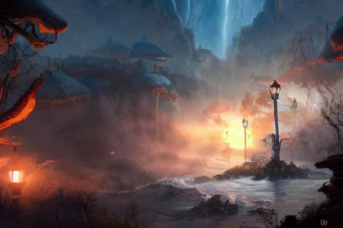 Trending splash art highly detailed bright mood mixed media concept art:0.5 intricate detailed wonderous landscape 4k volumetric lighting dramatic lighting award-winning:0.5 [text logo]