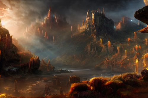 Trending splash art highly detailed bright mood mixed media concept art:0.5 intricate detailed wonderous landscape 4k volumetric lighting dramatic lighting award-winning:0.5 [text logo]