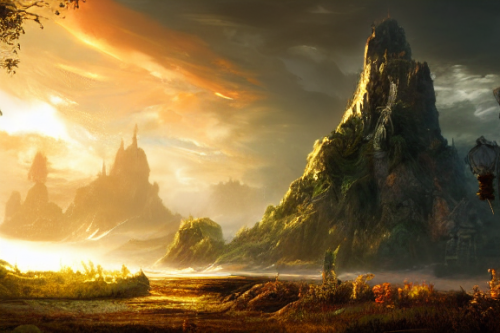 Trending splash art highly detailed bright mood mixed media concept art:0.5 intricate detailed wonderous landscape 4k volumetric lighting dramatic lighting award-winning:0.5 [text logo]