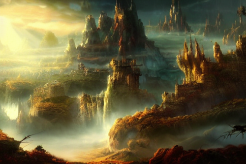 Trending splash art highly detailed bright mood mixed media concept art:0.5 intricate detailed wonderous landscape 4k volumetric lighting dramatic lighting award-winning:0.5 [text logo]