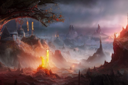 Trending splash art highly detailed bright mood mixed media concept art:0.5 intricate detailed wonderous landscape 4k volumetric lighting dramatic lighting award-winning:0.5 [text logo]