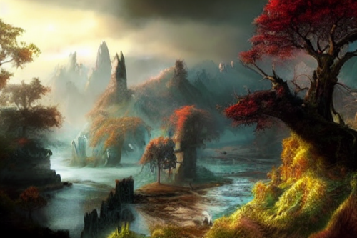 Trending splash art highly detailed bright mood mixed media concept art:0.5 intricate detailed wonderous landscape 4k volumetric lighting dramatic lighting award-winning:0.5 [text logo]