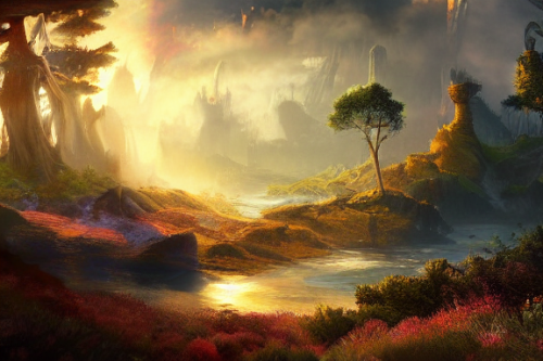 Trending splash art highly detailed bright mood mixed media concept art:0.5 intricate detailed wonderous landscape 4k volumetric lighting dramatic lighting award-winning:0.5 [text logo]