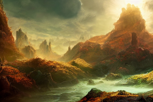 Trending splash art highly detailed bright mood mixed media concept art:0.5 intricate detailed wonderous landscape 4k volumetric lighting dramatic lighting award-winning:0.5 [text logo]