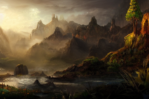 Trending splash art highly detailed bright mood mixed media concept art:0.5 intricate detailed wonderous landscape 4k volumetric lighting dramatic lighting award-winning:0.5 [text logo]