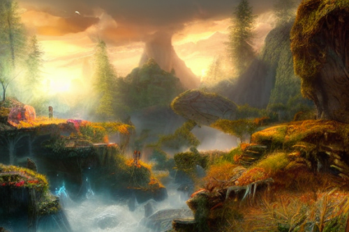 Trending splash art highly detailed bright mood mixed media concept art:0.5 intricate detailed wonderous landscape 4k volumetric lighting dramatic lighting award-winning:0.5 [text logo]