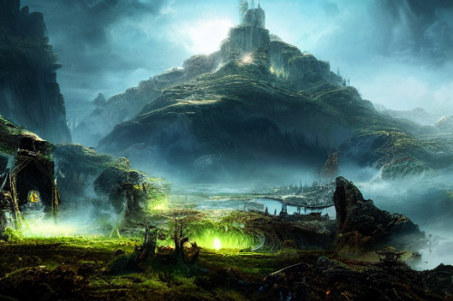 Trending splash art highly detailed bright mood mixed media concept art:0.5 intricate detailed wonderous landscape 4k volumetric lighting dramatic lighting award-winning:0.5 [text logo]