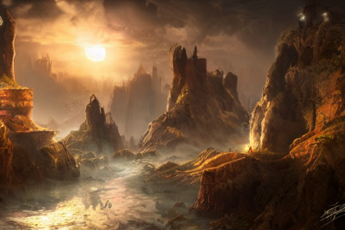 Trending splash art highly detailed bright mood mixed media concept art:0.5 intricate detailed wonderous landscape 4k volumetric lighting dramatic lighting award-winning:0.5 [text logo]