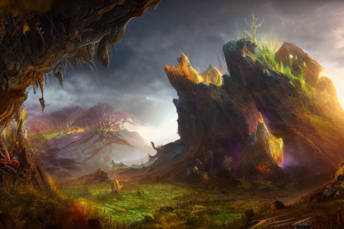 Trending splash art highly detailed bright mood mixed media concept art:0.5 intricate detailed wonderous landscape 4k volumetric lighting dramatic lighting award-winning:0.5 [text logo]