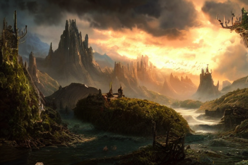 Trending splash art highly detailed bright mood mixed media concept art:0.5 intricate detailed wonderous landscape 4k volumetric lighting dramatic lighting award-winning:0.5 [text logo]