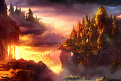 Trending splash art highly detailed bright mood mixed media concept art:0.5 intricate detailed wonderous landscape 4k volumetric lighting dramatic lighting award-winning:0.5 [text logo]