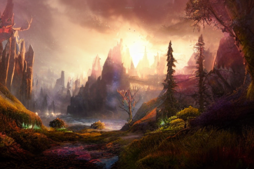 Trending splash art highly detailed bright mood mixed media concept art:0.5 intricate detailed wonderous landscape 4k volumetric lighting dramatic lighting award-winning:0.5 [text logo]