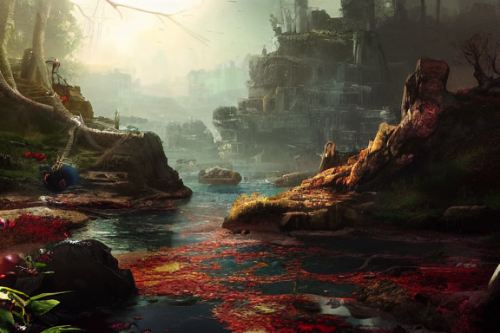 Trending splash art highly detailed bright mood mixed media concept art:0.5 intricate detailed wonderous landscape 4k volumetric lighting dramatic lighting award-winning:0.5 [text logo]