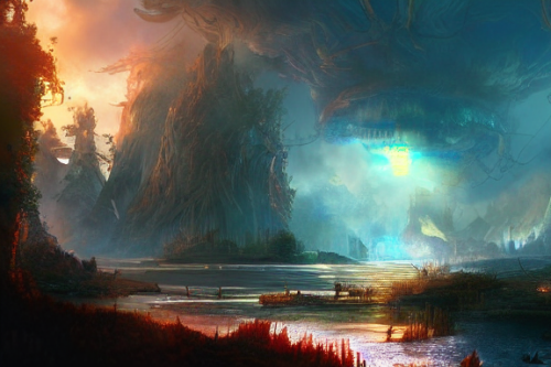 Trending splash art highly detailed bright mood mixed media concept art:0.5 intricate detailed wonderous landscape 4k volumetric lighting dramatic lighting award-winning:0.5 [text logo]