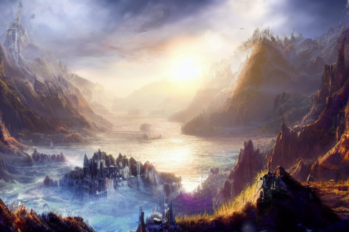 Trending splash art highly detailed bright mood mixed media concept art:0.5 intricate detailed wonderous landscape 4k volumetric lighting dramatic lighting award-winning:0.5 [text logo]