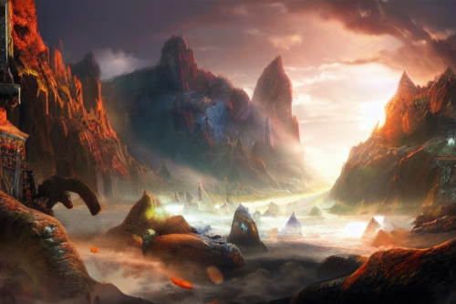 Trending splash art highly detailed bright mood mixed media concept art:0.5 intricate detailed wonderous landscape 4k volumetric lighting dramatic lighting award-winning:0.5 [text logo]