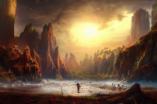 Trending splash art highly detailed bright mood mixed media concept art:0.5 intricate detailed wonderous landscape 4k volumetric lighting dramatic lighting award-winning:0.5 [text logo]