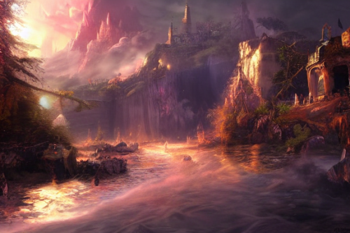 Trending splash art highly detailed bright mood mixed media concept art:0.5 intricate detailed wonderous landscape 4k volumetric lighting dramatic lighting award-winning:0.5 [text logo]