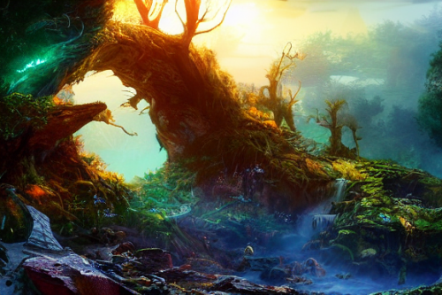 Trending splash art highly detailed bright mood mixed media concept art:0.5 intricate detailed wonderous landscape 4k volumetric lighting dramatic lighting award-winning:0.5 [text logo]