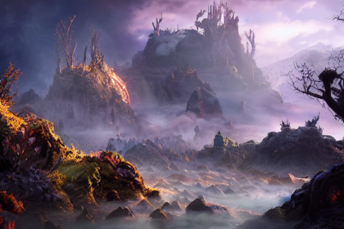 Trending splash art highly detailed bright mood mixed media concept art:0.5 intricate detailed wonderous landscape 4k volumetric lighting dramatic lighting award-winning:0.5 [text logo]