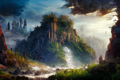 Trending splash art highly detailed bright mood mixed media concept art:0.5 intricate detailed wonderous landscape 4k volumetric lighting dramatic lighting award-winning:0.5 [text logo]