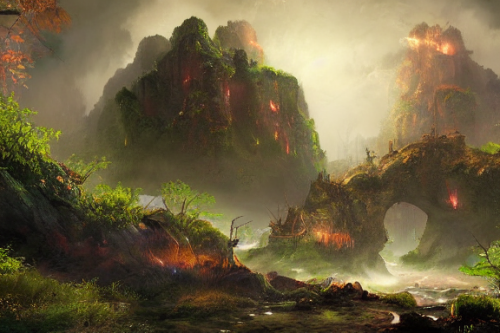 Trending splash art highly detailed bright mood mixed media concept art:0.5 intricate detailed wonderous landscape 4k volumetric lighting dramatic lighting award-winning:0.5 [text logo]